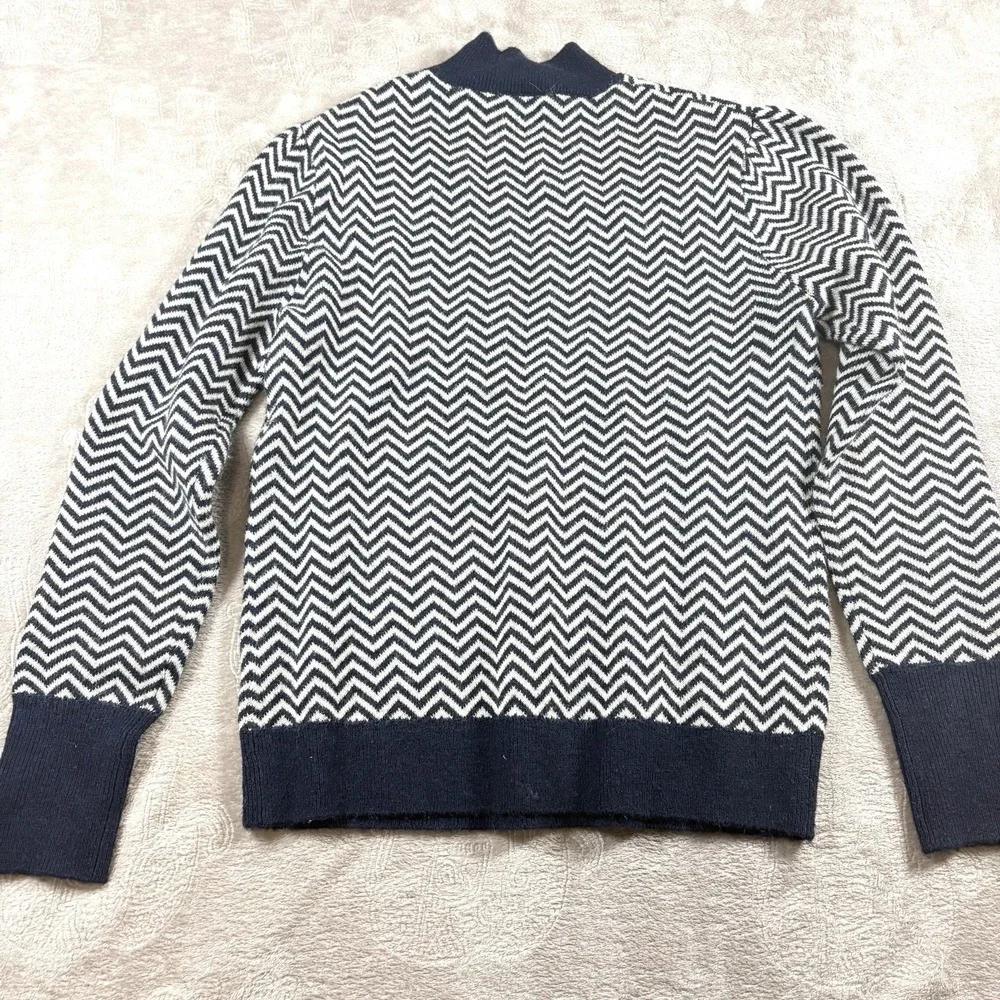J. Crew‎ Button-detail mockneck sweater navy blue herringbone chevron Small